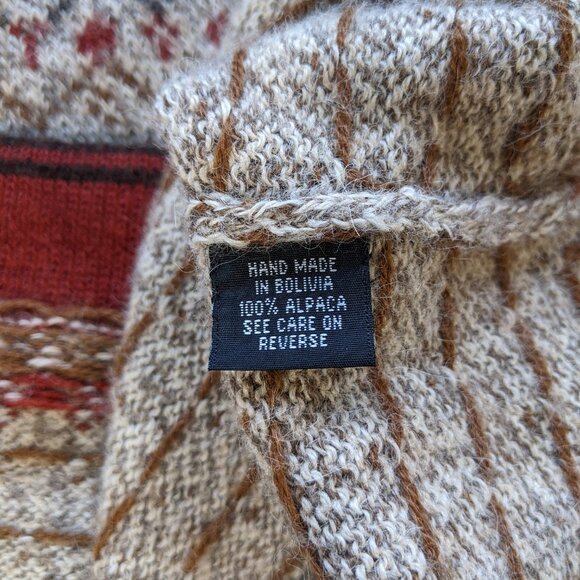 INTIWARA ¼ zip brown beige 100% alpaca pullover sweater Hand Made in Bolivia XL - Picture 10 of 11